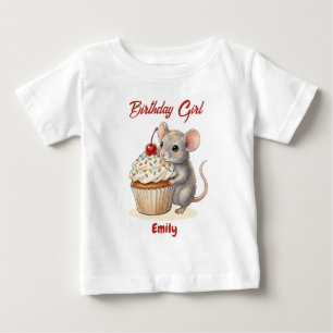 Personalized Birthday Girl Cute Mouse & Cupcake Baby T-Shirt