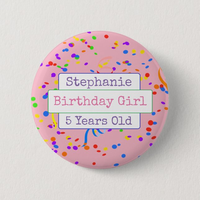 Personalized Birthday Girl Fun Confetti Button (Front)
