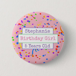 Personalized Birthday Girl Fun Confetti Button