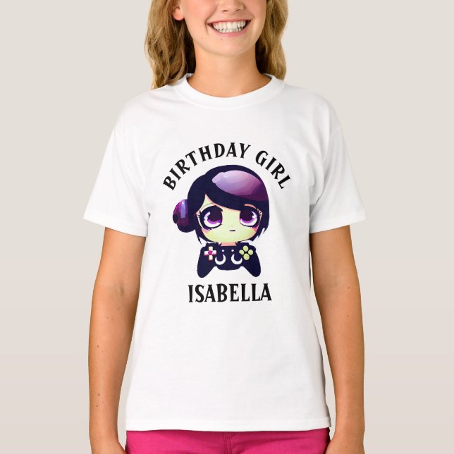 Personalized Birthday Girl Gaming Anime Girl Gamer T-Shirt (Front)