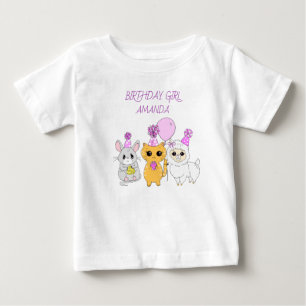 Personalized Birthday Girl LLama, Kitten and Mouse Baby T-Shirt