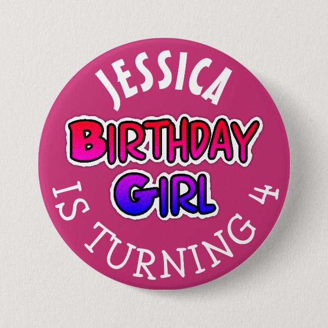 Personalized Birthday girl pink  Button (Front)