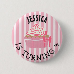 Personalized Birthday girl Pink Cupcake Button