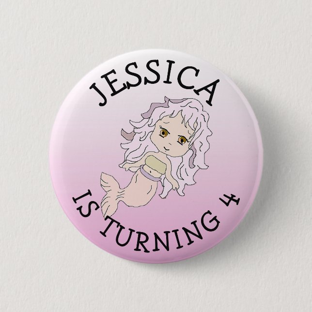 Personalized Birthday girl Pink Mermaid Button (Front)