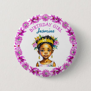 Personalized Birthday Girl Princess of Color 2 Inch Round Button
