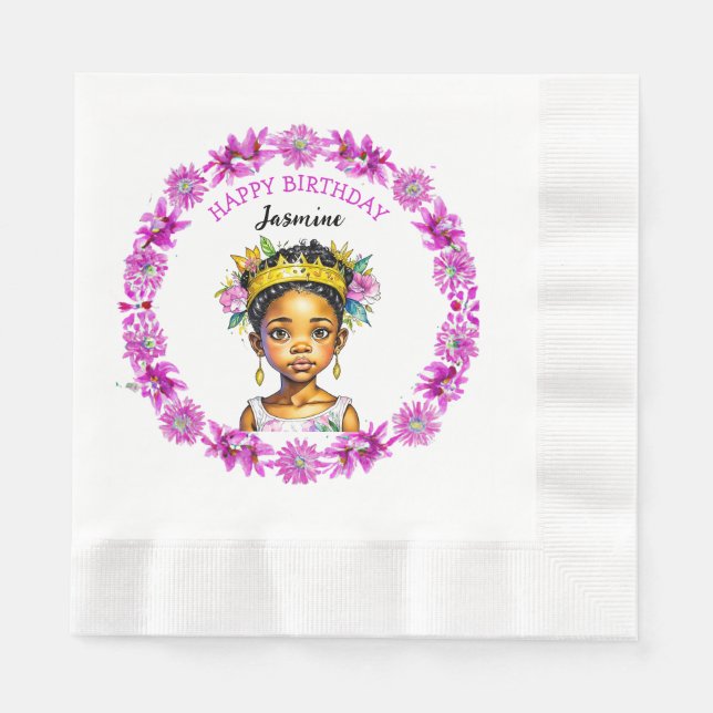 Personalized Birthday Girl Princess of Colour Napkin (Front)