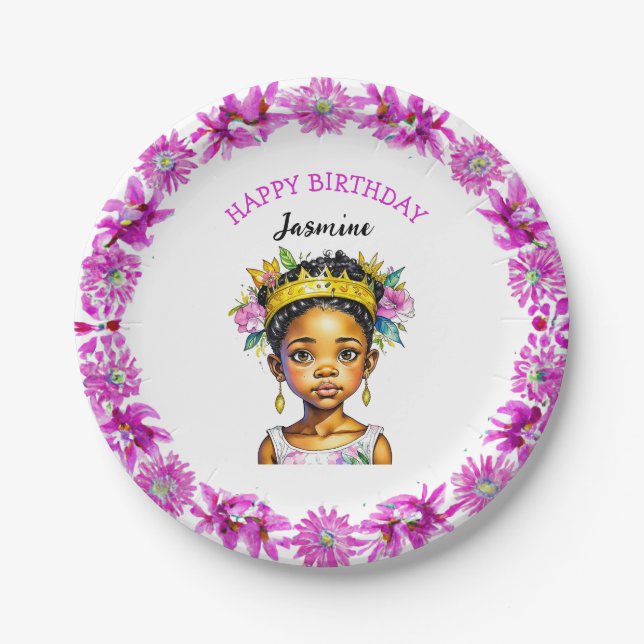Personalized Birthday Girl Princess of Colour Paper Plate (Front)