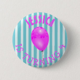 Personalized Birthday girl Purple and Teal Button