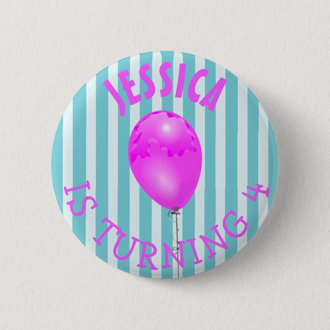 Personalized Birthday girl Purple and Teal Button (Front)