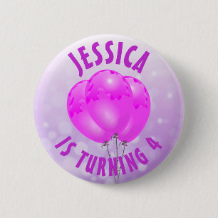 Personalized Birthday girl Purple and Teal Button