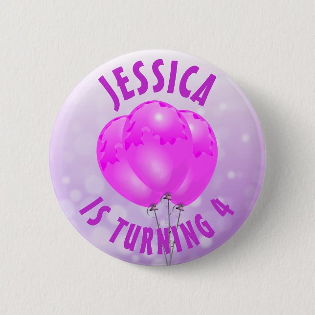 Personalized Birthday girl Purple and Teal Button (Front)