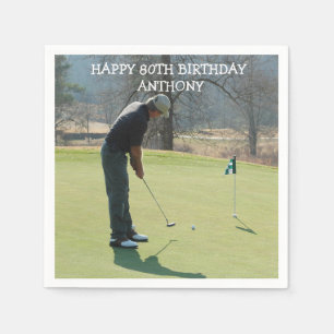 Personalized Birthday Golfer 80th Photo Dad Par Napkin