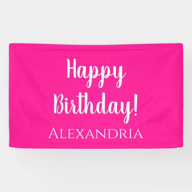 Personalized Birthday Hot Pink Happy Birthday Banner (Horizontal)