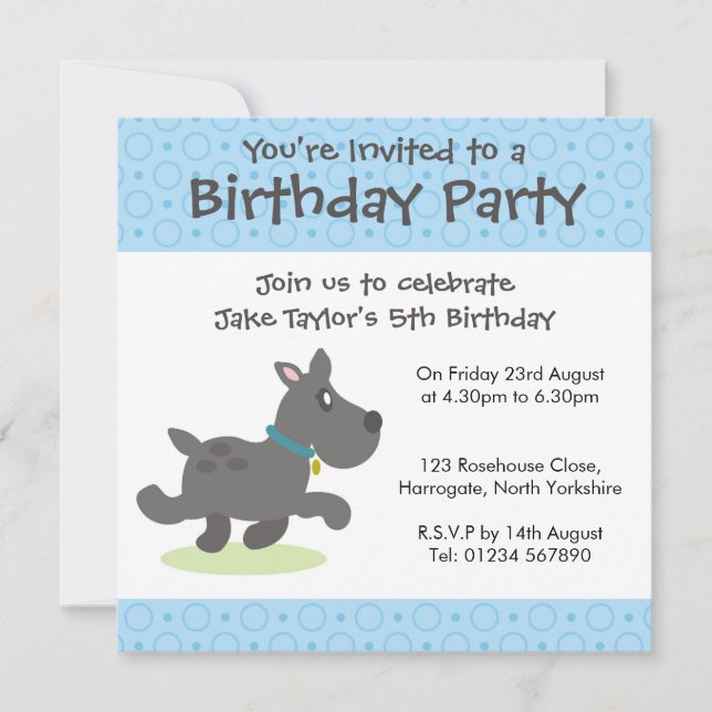 Personalized Birthday Invitation - Black Dog (Front)