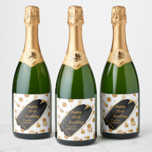 Personalized Birthday Modern Black and Gold  Wine  Sparkling Wine Label