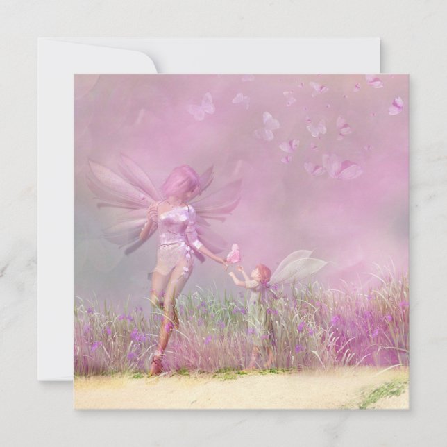 Personalized Birthday Modern Girly Pink Fairies (Front)