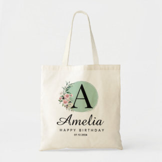 Personalized Birthday Monogram Custom Name & Date  Tote Bag