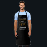 Personalized Birthday Monogram Legendary Dad BBQ Apron<br><div class="desc">Vintage design any year "Original Quality Legendary Inspiration" kitchen or BBQ apron for that special dad. Add the name and year as desired in the template fields creating a unique 40th, 50th, 60th or any birthday celebration item. Team this up with the matching gifts, party accessories, and clothing available in...</div>