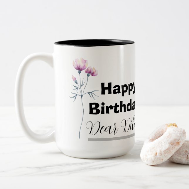 Personalized birthday mug, custom birthday gift Two-Tone coffee mug (With Donut)