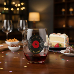 Personalized Birthday Music Vinyl Stemless Wine Glass