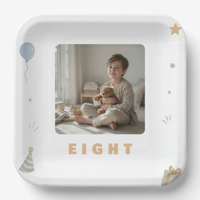 Personalized Birthday Napkins Age 8 Paper Plate (Front)