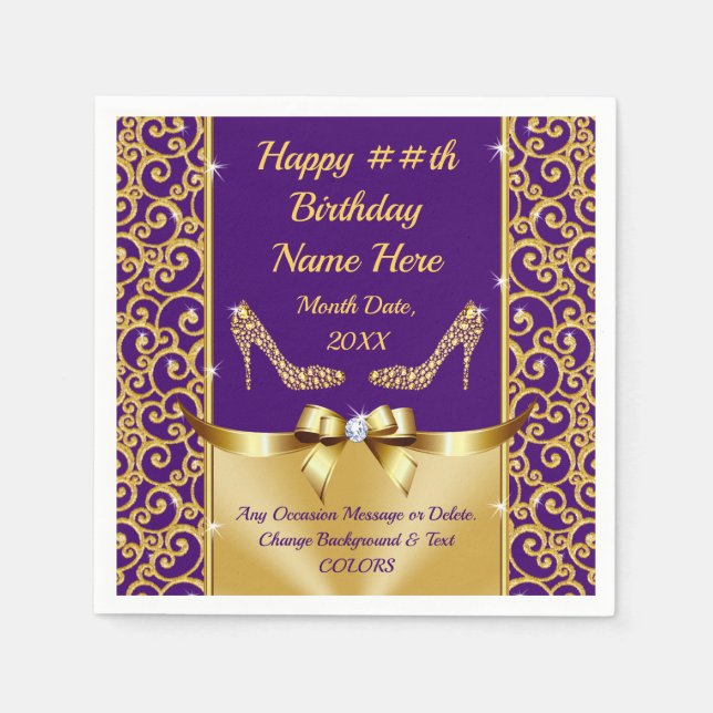 Personalized Birthday Napkins, Change COLORS Napkin (Front)