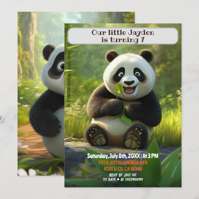 Personalized Birthday Panda Kids Name Age  Invitation (Front/Back)