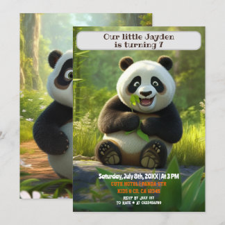 Personalized Birthday Panda Kids Name Age Invitation