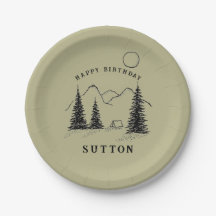 Personalized Birthday Paper Plates Camping 