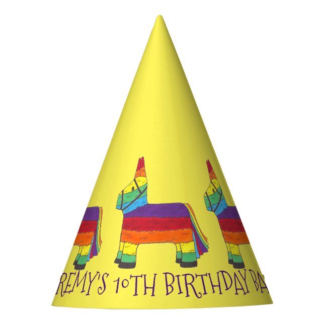 Personalized Birthday Party Favour Rainbow Pinata Hat (Front)