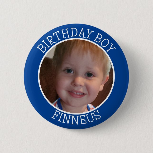 Personalized Birthday Party for Boy Name and Photo 2 Inch Round Button (Front)
