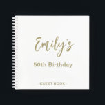 Personalized Birthday Party Guest Book Gold White<br><div class="desc">Personalize this stylish Birthday party guest book. Simply add your custom name in handwriting script on the front. Add your custom name and date on the back of the book. A unique gift for yourself,  friends and family.</div>
