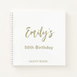 Personalized Birthday Party Guest Book Gold White<br><div class="desc">Personalize this stylish Birthday party guest book. Simply add your custom name in handwriting script on the front. Add your custom name and date on the back of the book. A unique gift for yourself,  friends and family.</div>