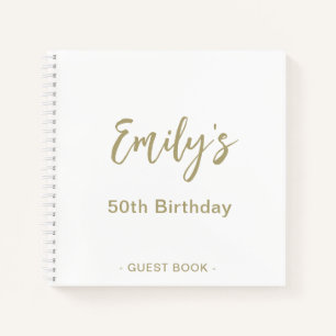 Personalized Birthday Party Guest Book Gold White