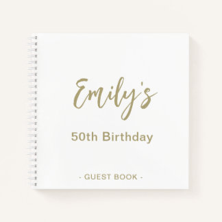 Personalized Birthday Party Guest Book Gold White