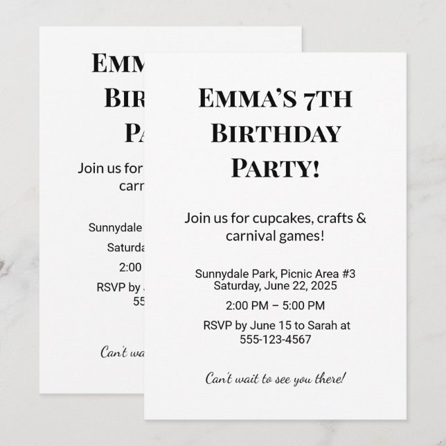 Personalized Birthday Party Invitation  (Front/Back)