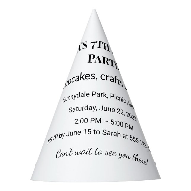 Personalized Birthday Party Invitation  Party Hat (Front)
