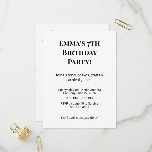 Personalized Birthday Party Invitation  Postcard (Front/Back In Situ)
