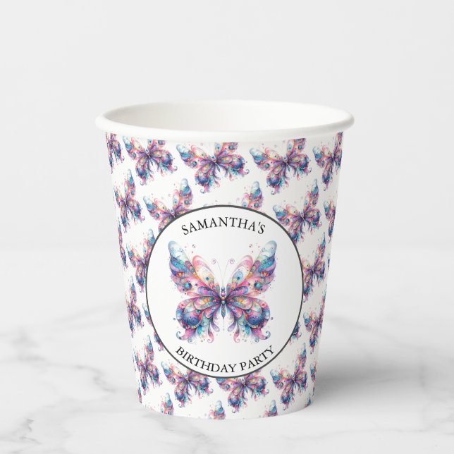Personalized Birthday Party Paper Cups Butterfly (Front)