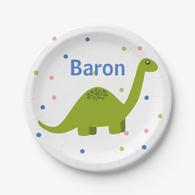 Personalized Birthday Party Plates with Dinosaur (Front)
