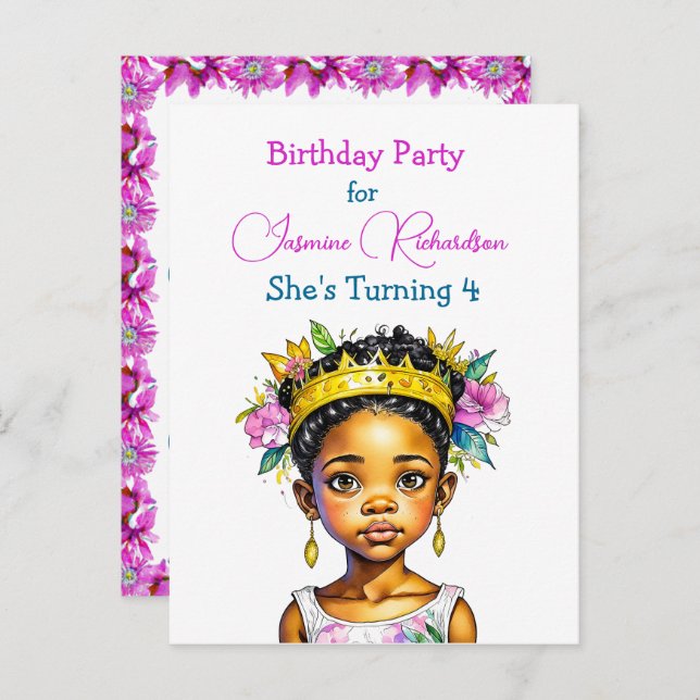 Personalized Birthday Party Princess of Colour Invitation Postcard (Front/Back)