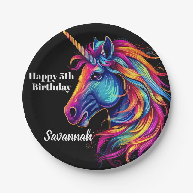 Personalized Birthday Party Unicorn Fantasy Paper Plate (Front)
