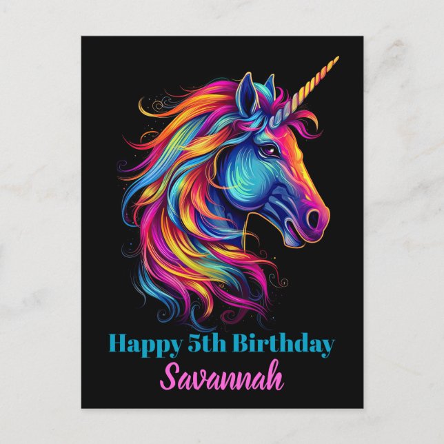 Personalized Birthday Party Unicorn Fantasy Postcard (Front)