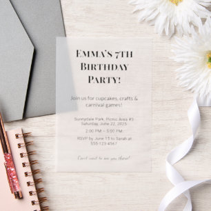 Personalized Birthday Party Vellum Overlays Invitations