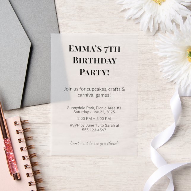 Personalized Birthday Party Vellum Overlays Vellum Invitations (Wedding)