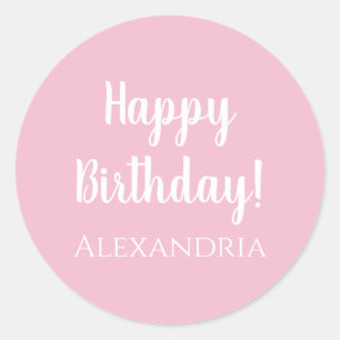Personalized Birthday Pastel Pink Happy Birthday Classic Round Sticker
