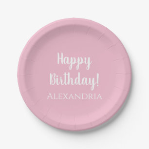 Personalized Birthday Pastel Pink Party Paper Plate