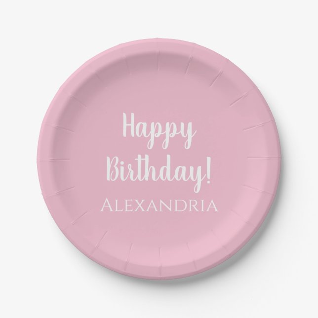 Personalized Birthday Pastel Pink Party Paper Plate (Front)
