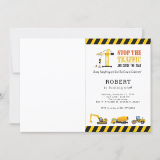 Personalized Birthday Photo Construction Trucks Invitation