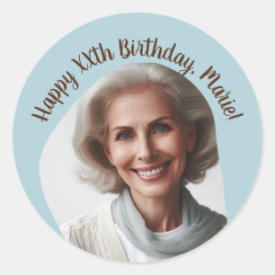 Personalized Birthday Photo Name Any Age Custom Classic Round Sticker